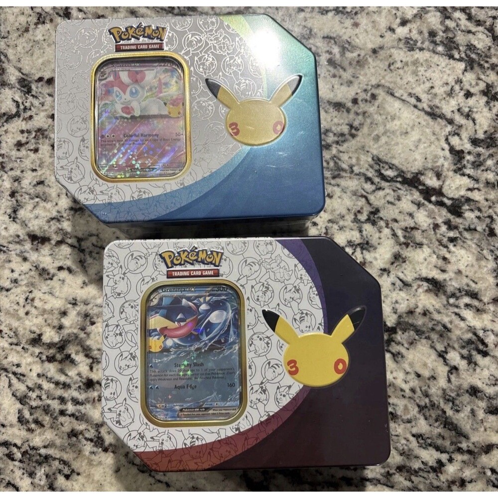 Greninja ex & Sylveon ex Tins (Lot of 2) 30th Anniversary Pokémon